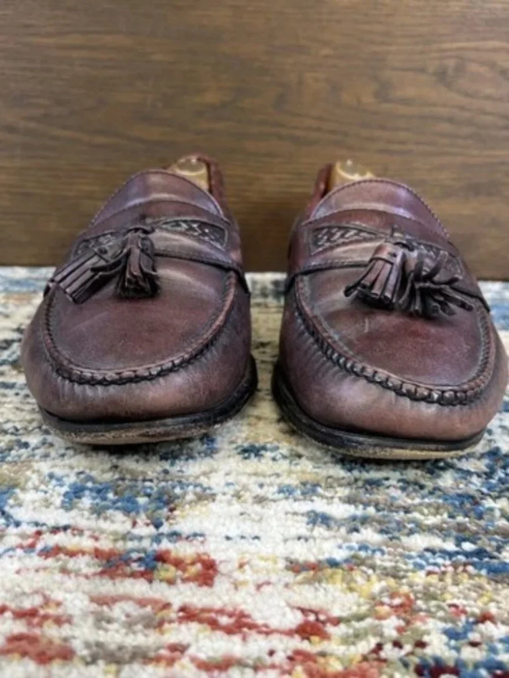 Allen Edmonds Men's 9 EEE (3E) Maxfield Leather Braided Loafers Burgundy